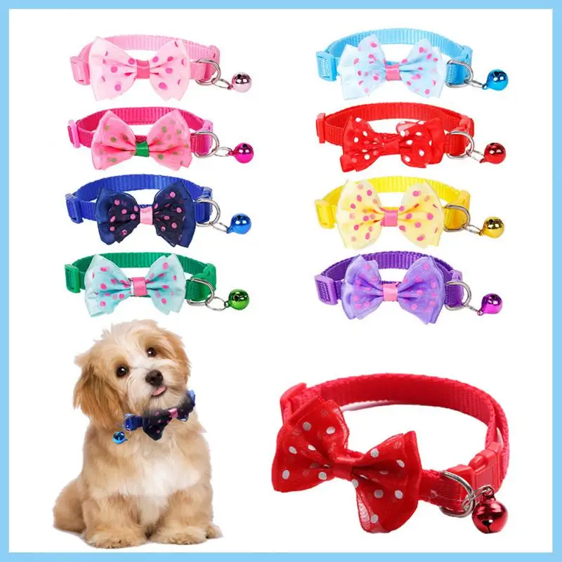 

Colorful Pet Bell Bow Collar Adjustable Safety Buckle Beautiful Cat Necklace Bell Collar Bowknot Kitten Small Dog Pet Accessory