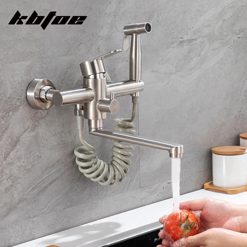 Kitchen Wall Mounted With Spray Gun Multifunction Faucet Bathroom Bathtub Shower Hot Cold Faucet Sink Mixer Tap