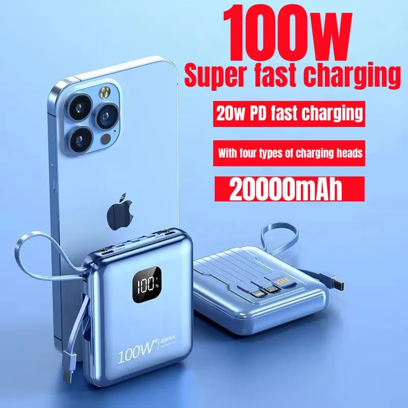 

100W Super Fast Charge 20000mAh Mini Power Pack Built in Cable Power Pack iPhone 13 14 Pro Xiaomi External Battery Charger