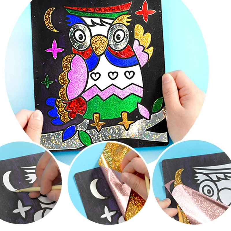 

12PCS Magic Scratch Painting Art Stickers kids DIY craft Toys Game Handmade Art Cartoon Creative Educational Toys For Children