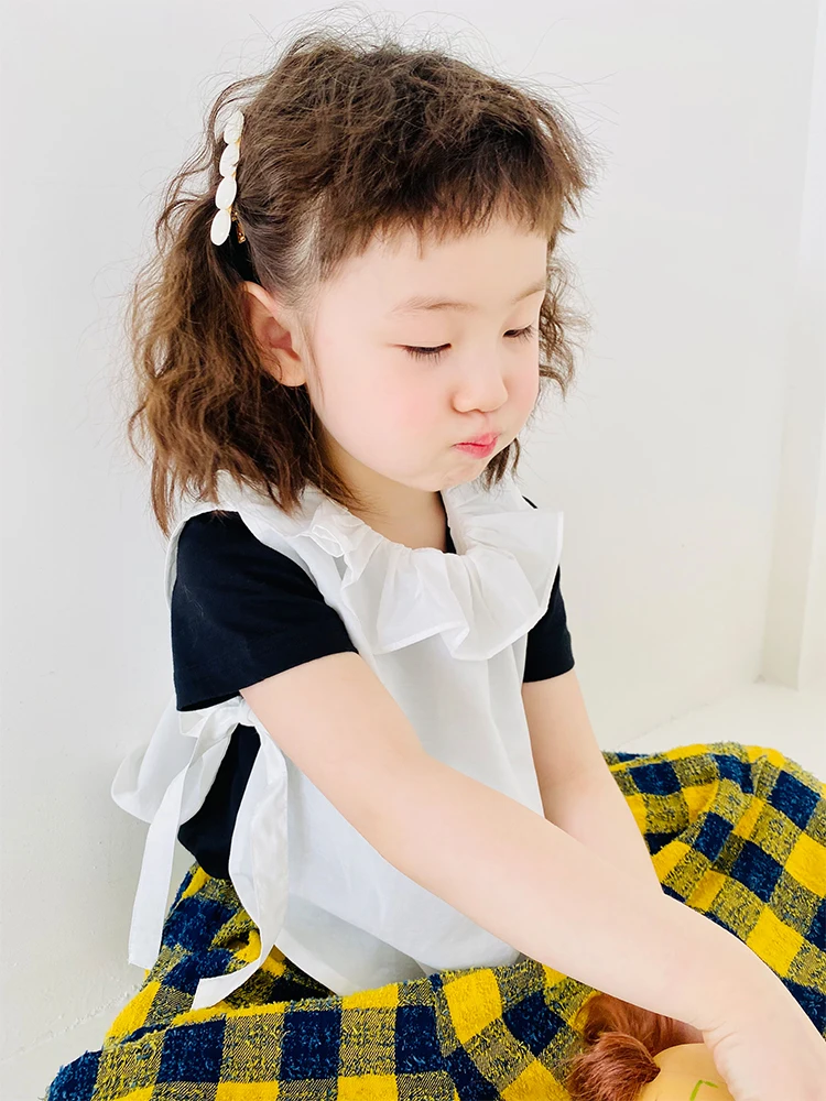 

imakokoni kids 2022 original children's clothing white glacier cotton fringe blouse summer vest 22836