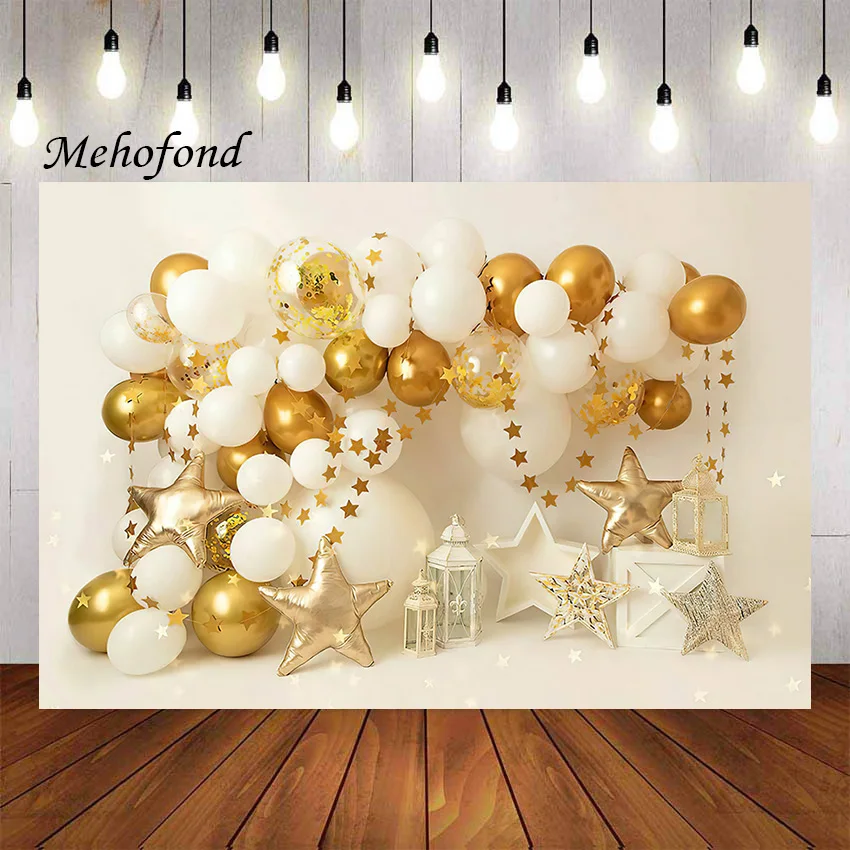 

Mehofond Photography Background Glitter Stars Gold Balloons Children 1st Birthday Party Cake Smash Decor Backdrop Photo Studio