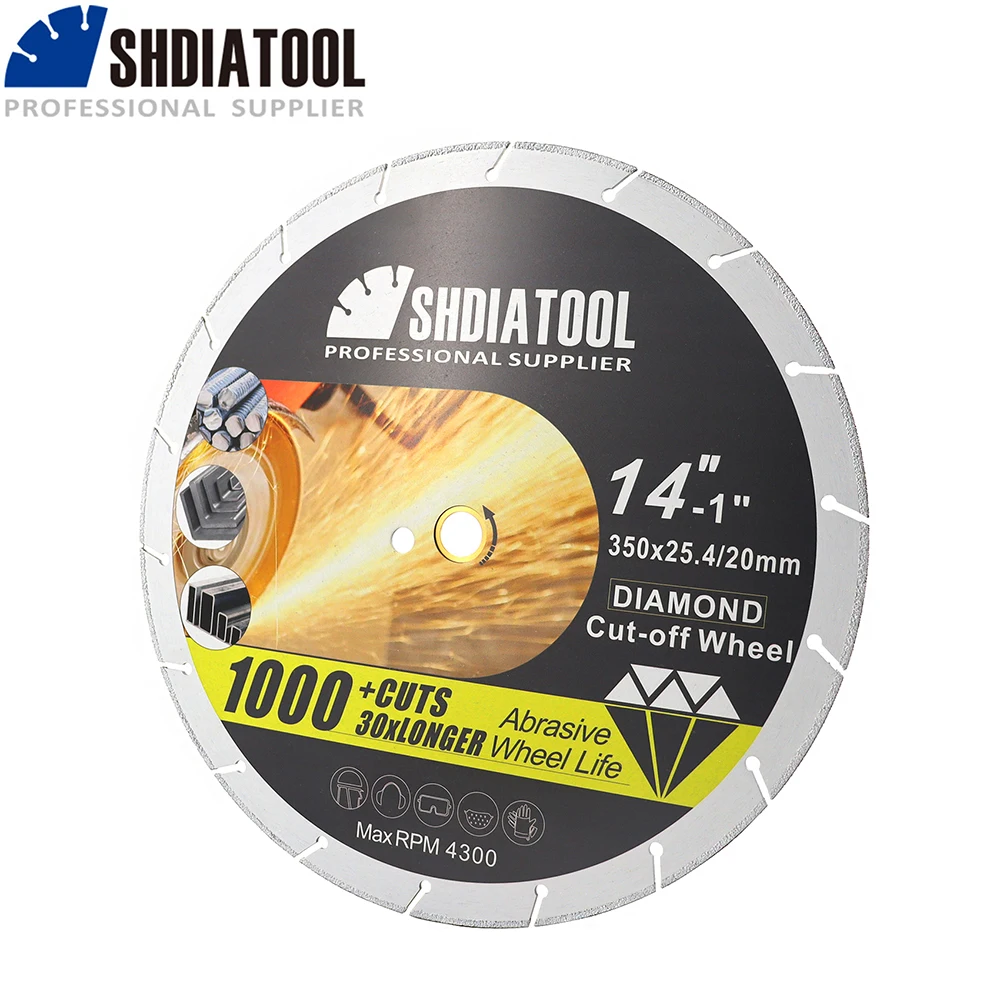 SHDIATOOL 1pc Dia350mm Cutting Metal Saw Blade For Steel Copper Iron Rebar 14inch Vacuum Brazed Diamond Cutting Disc Bore 25.4mm