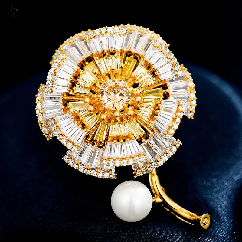 

Korean Style Dandelion Plant Element Hand Inlaid Zircon Brooch Elegant Fashion Creative Pin Suit Coat Dress Corsage Accessories