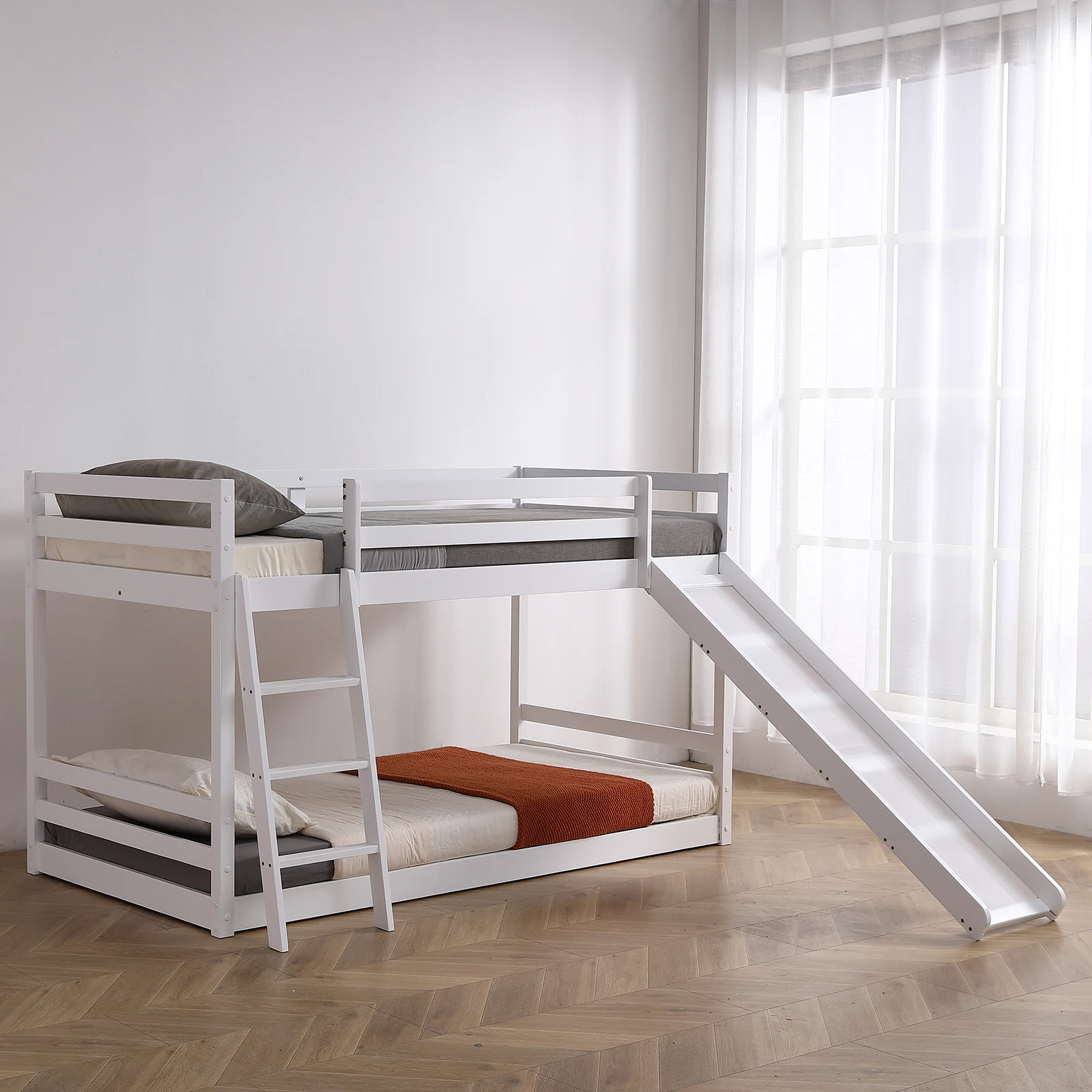 With Full Guardrails & Integrated Ladder, Twins Bunk Beds For Kids Boys Girls
