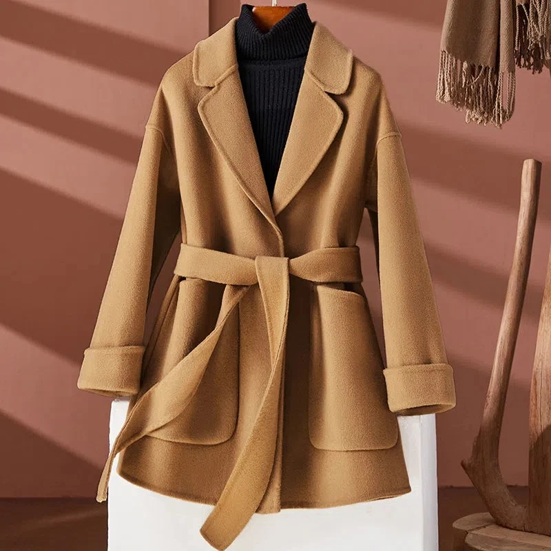 High Quality 100% Wool Coat 2022 New Women's Coats Winter Jacket Clothes With Belt Wool & Blends Coats Loose Woolen Jacket S-L