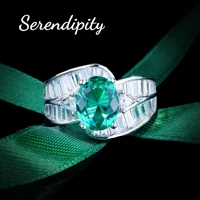classic design silver color jewelry for female imitated paraiba green gemstone rings wedding banquet accessories trend 2022