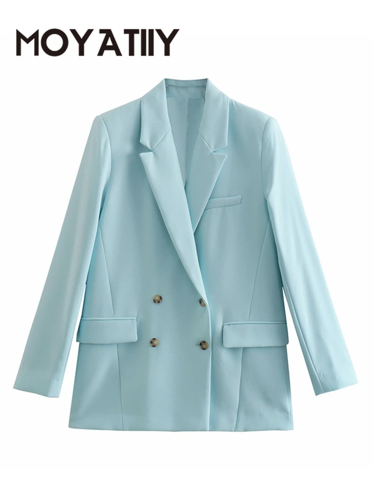 

MOYATIIY Women 2022 Fashion Blazer Coats White Basic Business Office Lady Blazer Coat Vintage Long Sleeve Female Chic Tops