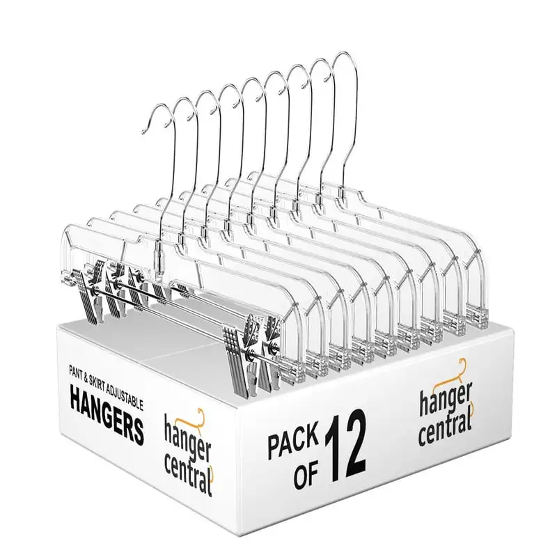 

Duty Clear Hangers with Clips, 12 Pack, Clothes Hangers, 14 Inch adjustable bar