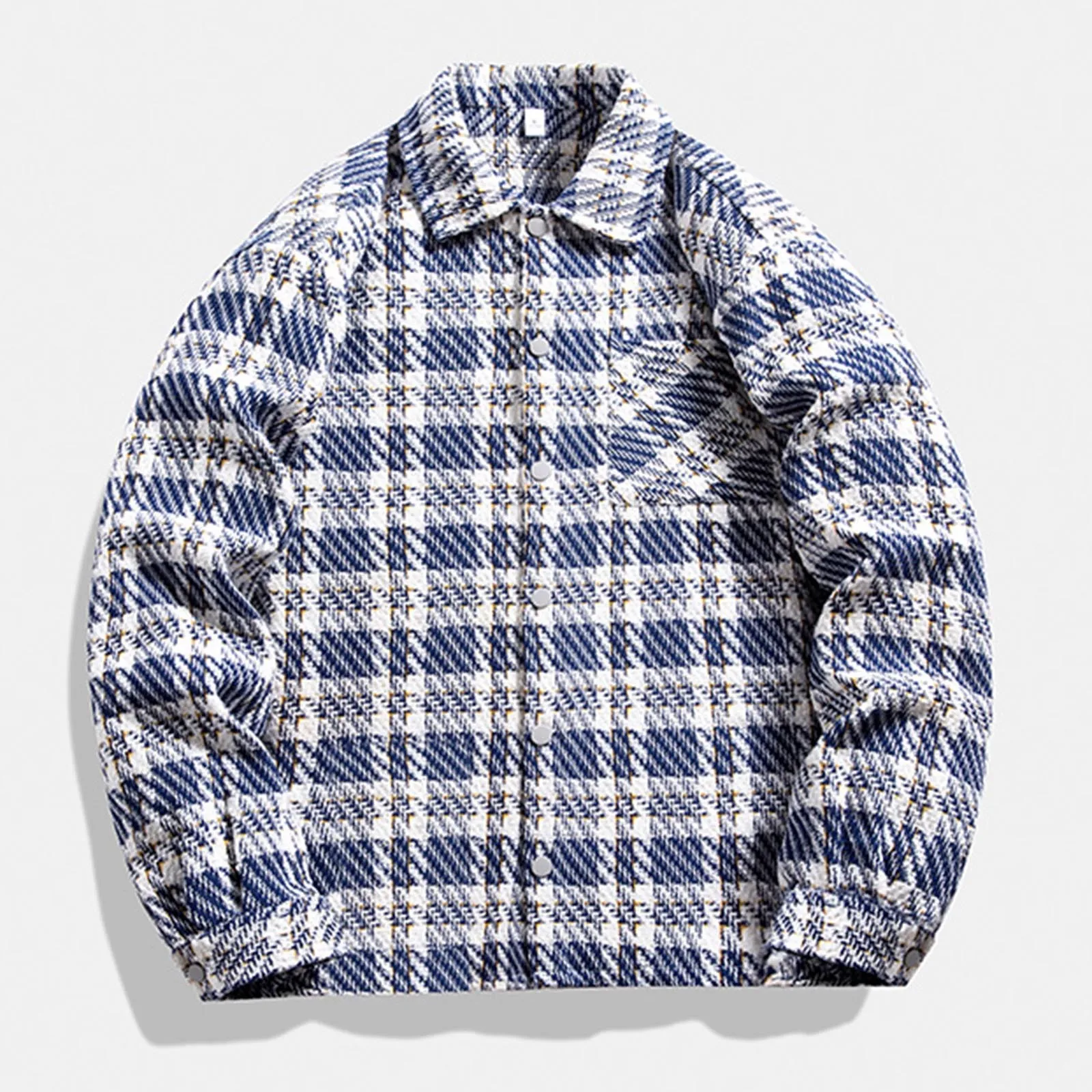 

Outwear For Male Plaid Jackets Coat Autumn Winter Lapel Coat Pocket Long Sleeve Plaid Dye Printed Wool Jacket Hip Hop Streetwear