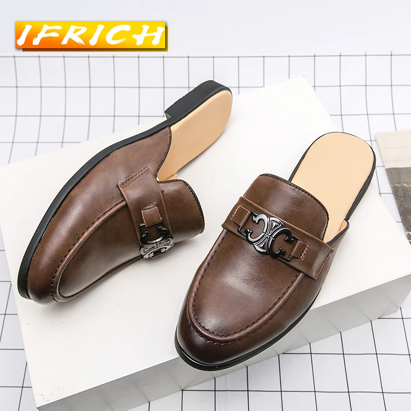 

2022 New Summer Men Half slippers Luxury Brand Youth Fashion Men Shoes Half Drag Black Casual Shoe Comfortable Flats Shoes Mens