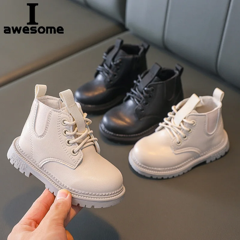 2021 Autumn Winter Plus Velvet Warm Kids Boots For Girls Boys Fashion Leather Boots Soft Bottom Non-slip Children Shoe