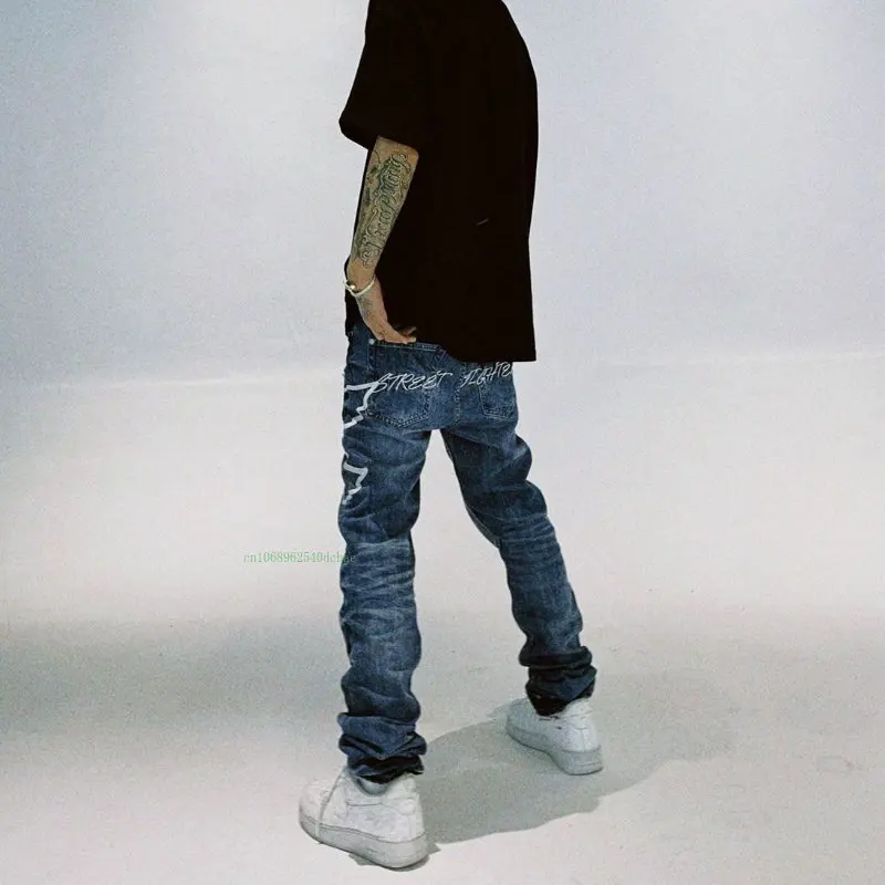 Jeans High Street Retro Embroidered Washed Trousers Men and Women Niche Hip Hop Y2k Street Trend American Straight Casual Jeans