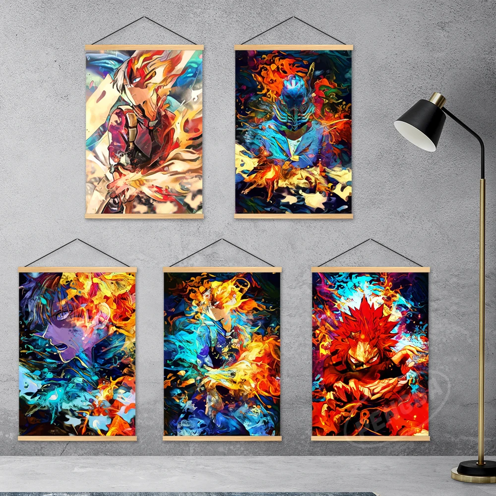 

Modular Anime Pictures Wooden Hanging My Hero Academia Home Decor Todoroki Shoto Canvas Prints Interior Painting Poster Wall Art