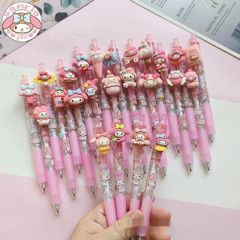 

Новинка, мультяшная гелевая ручка Sanrio с мелодией, розовая кавайная девушка, черная, компактная, 0,5 мм, студенческие канцелярские принадлежности для обучения