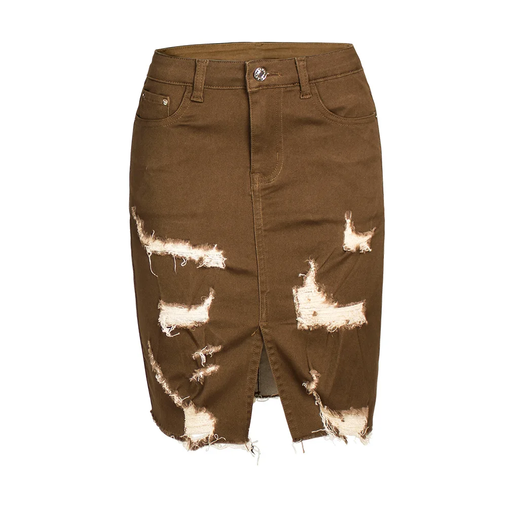 Женская рваная джинсовая юбка LOGAMI с высокой талией модель 2022 года модная