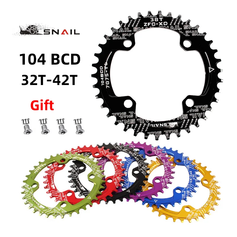 SNAIL 104BCD MTB Chainring Round Narrow Wide Ultralight Mountain Bike 32T 34T 36T 38T 40T 42T Crankset Tooth 104BCD Chainwheel