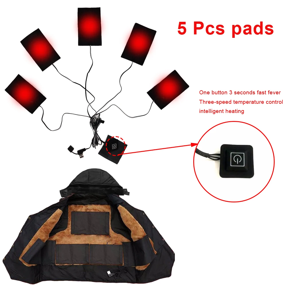 

2022 New Winter DIY Three-level Thermostat USB Electric Heating Jacket Outdoor Winter Warm Heated Vest Pad For Shoes Gloves