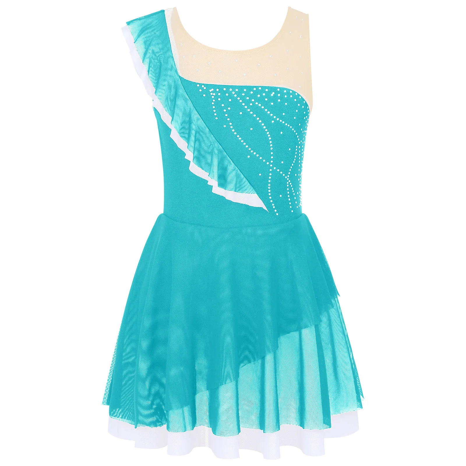 

Kids Girls Ballet Dress Figure Ice Skating Wear Sleeveless Shiny Rhinestone Dance Leotard Dress Lyrical Dance Costumes 6-16Y
