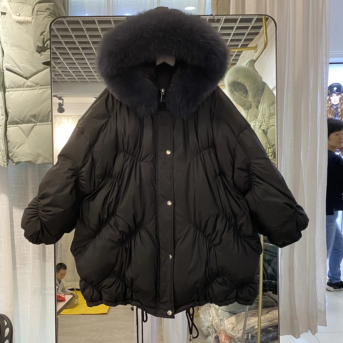 New Women Fox Fur Collar Down Jacket Casual Style Autumn Winter Long Coats And Parkas Female Outwear