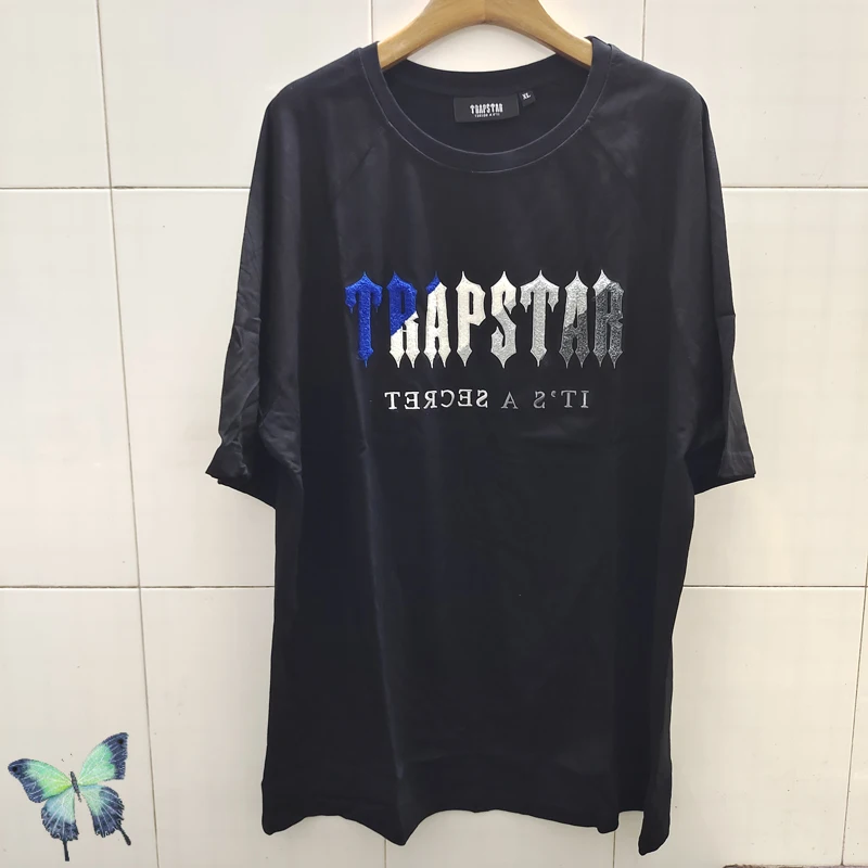 

Trapstar Flocking Embroidery Letter T-shirt Men Women Oversize Top Tee