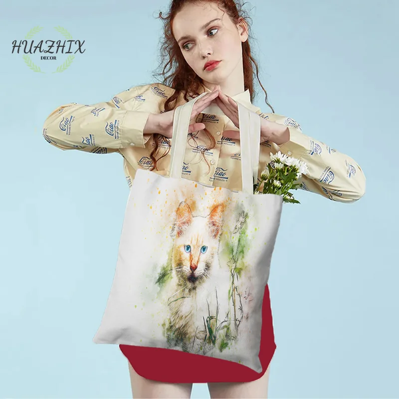 

Cartoon Cat Shoulder Bag Female Leisure Canvas Handbag Women High Capacity Relaxation Travel Foldable Storage Shopping Bags