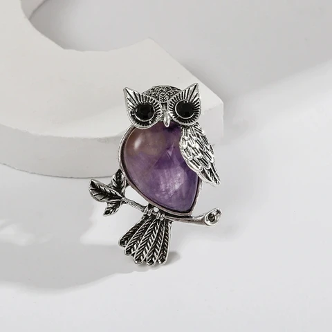 Брошь-сова из натурального камня
