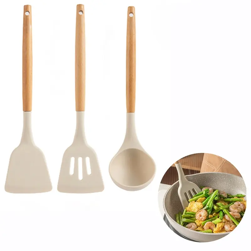 

Heat Resistant Wooden Handle Spatula Soup Spoon Skimmer Home Cooking Spatula Non-Stick Cooking Set Kitchen Utensils