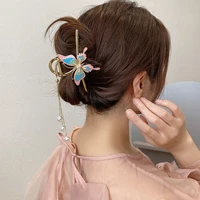 new women oil drops vintage painted butterfly hair claws fashion large size ponytail claw clip headwear hair accessori for woman
