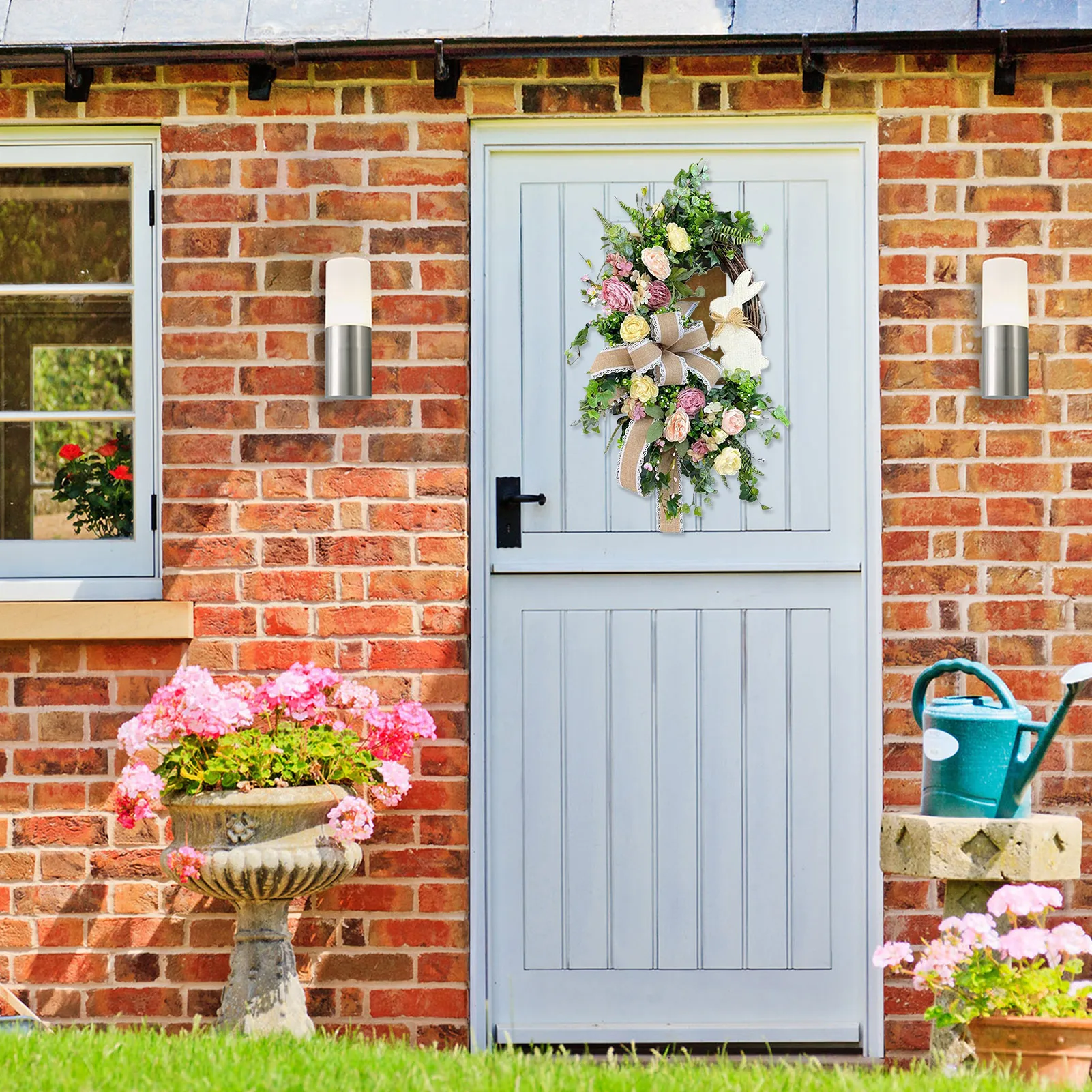 

Венок в виде кролика, 16 дюймов, большие венки для передней двери, украшение, приветственный знак, декоративное искусственное украшение с иск...