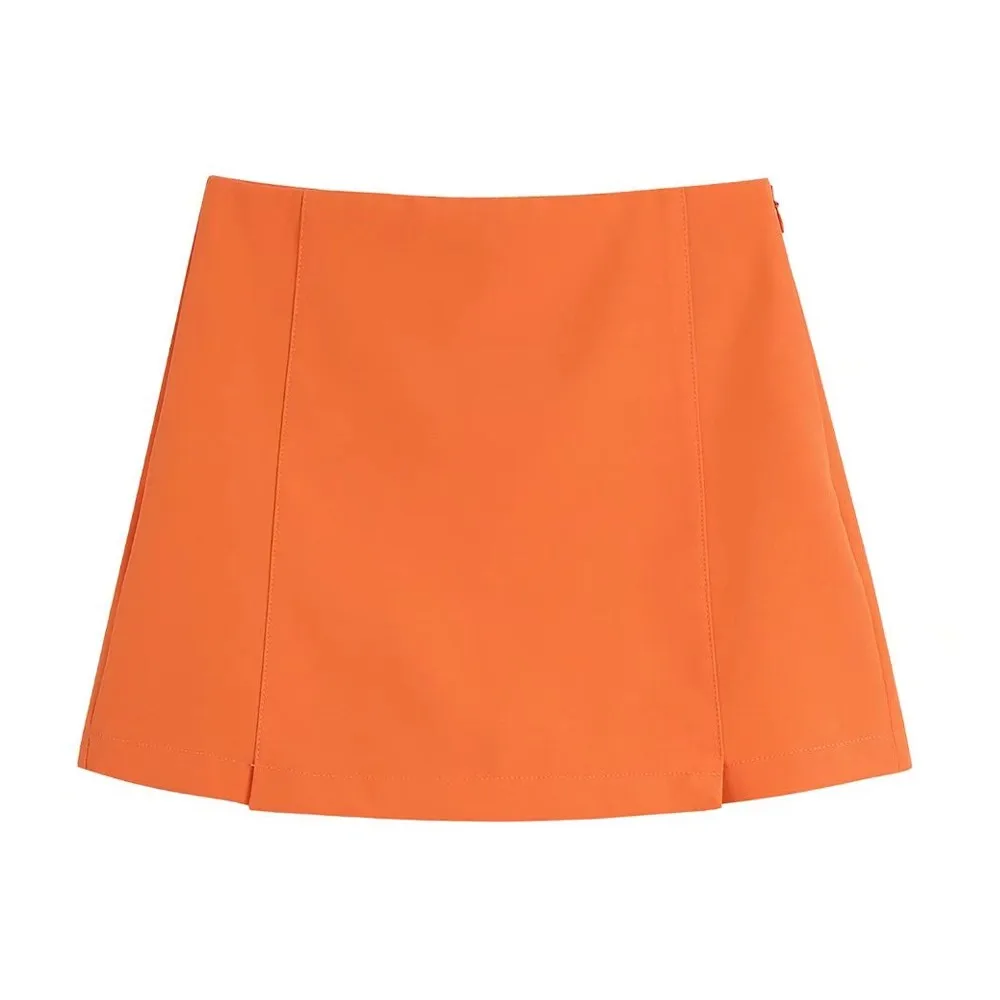 

Huaxiafan Women Fashion Front Slit Shorts Skirts Vintage High Waist Side Zipper Female Skort Mujer