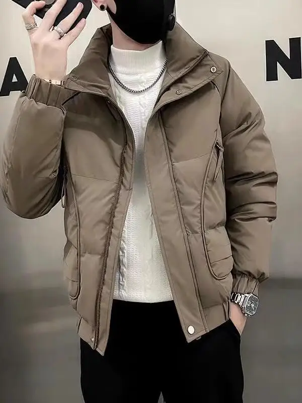 Men's Fashion Brand down Jacket Cotton-padded Clothes Casual Pu Shuai Stand Collar Thickened Cotton-Padded Coat Raccoon 2024 ...