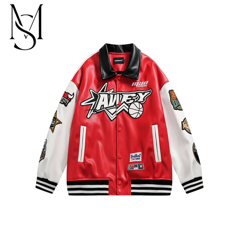 

Collection of autumn style American vintage leather coat, high sense, small crowd, ins fashion brand street loose bomber jacket