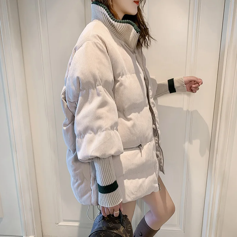 Women's Thickening Jackets Overcoat Patchwork Long-sleeve Warm Parkas Winter Jacket Snow Coat Female Solid Outwear Turn Collar