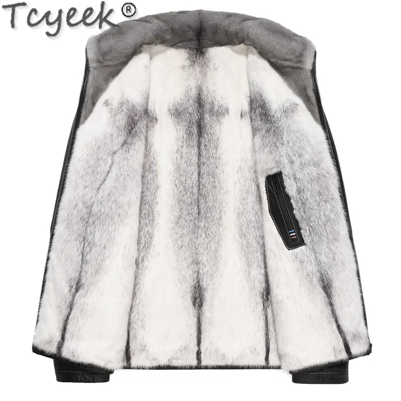 Tcyeek Мужские куртки из натуральной кожи с верхним слоем норки мужская зимняя