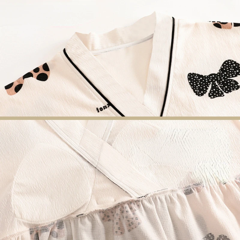 Пижамные комплекты с v-образным вырезом женские пижамные милым бантом нежная