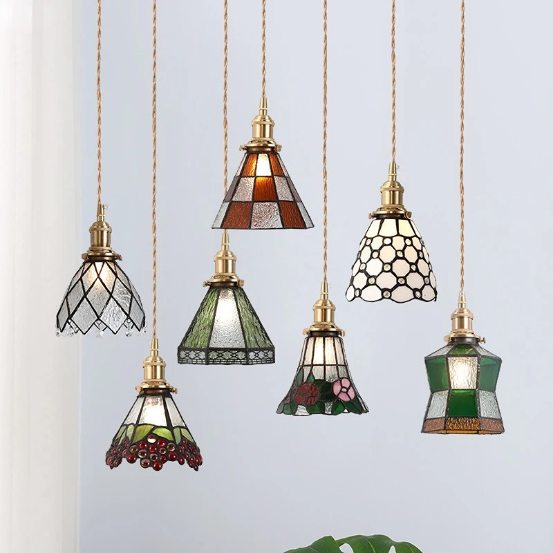 Nordic Retro Lattice Pendant Lights Japanese Home Decor Lighting Hanglamp Pendente Simple Bedroom Bedside Pendant Hanging Lamps