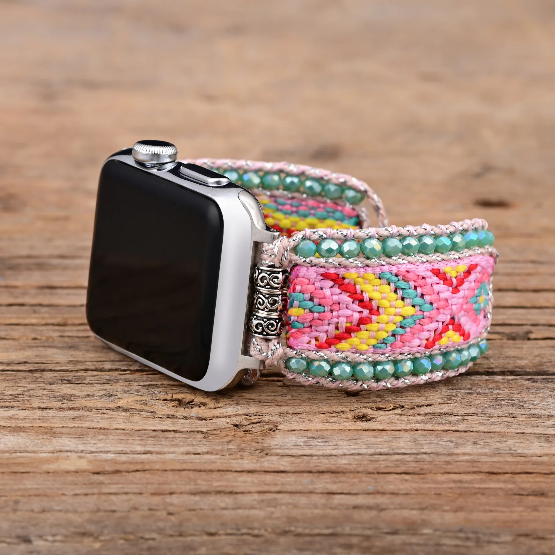 

Nylon Ribbon Crystal Hand Woven Watch Strap Band for Iwatch 1-7 Bohemia Wristband 38 40 41 45MM Stones Boho-chic Beaded Bracelet