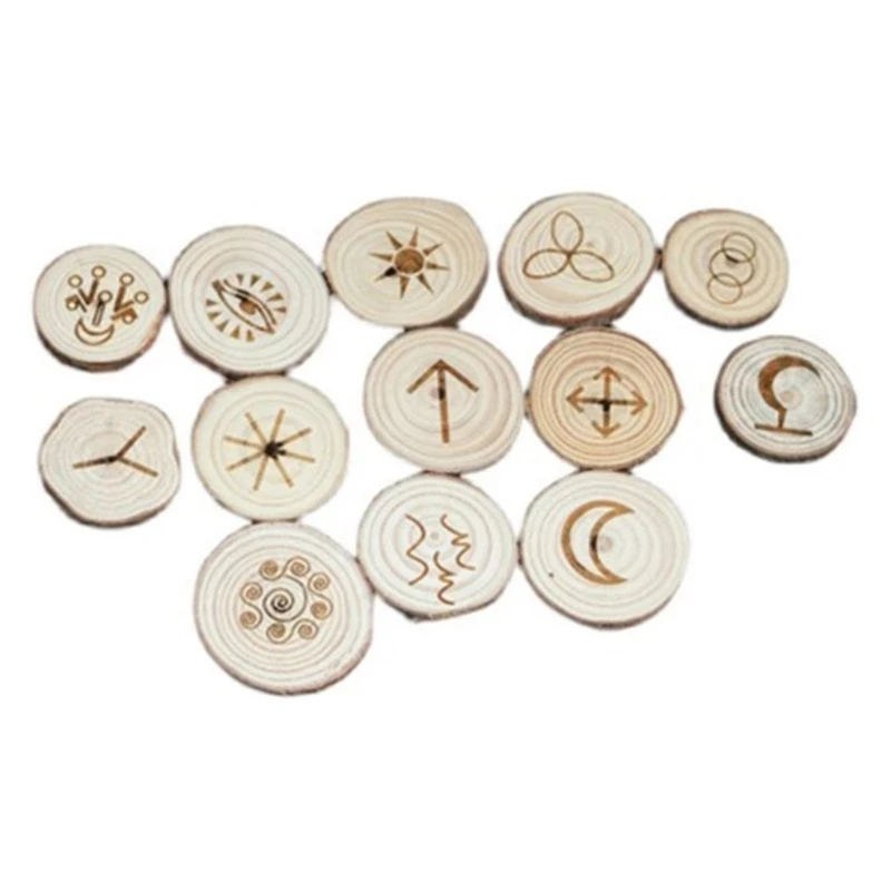 

13Pcs/Set Handmade Wooden Viking Runes Kit Symbols Beads Gypsy Rune Divination Sign Wizard Ritual Props With Cloth Bag