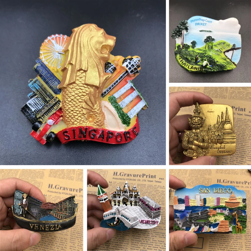 

Souvenirs for Overseas Tourism Fridge Magnet Italy Venice Singapore Phuket Foreign World Tourism Collection Refrigerador Sticker