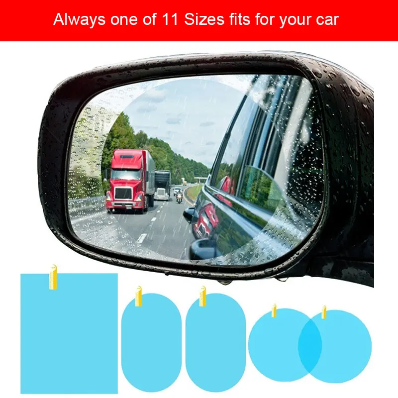 

Универсальная непромокаемая пленка для зеркала заднего вида автомобиля, 11 размеров, 2 шт., противотуманный прозрачный обзор в дождливые дни, защитное стекло от дождя для автомобильного окна