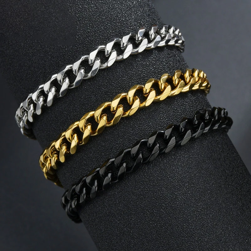 

High Quality Stainless Steel Bracelets For Men Gold Color Cuban Link Chain Bracelets Hand Jewelry For Women