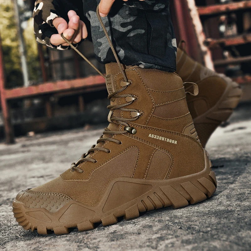 HIKEUP Men‘s Winter Boots Outdoor Wild Practice Field Combat Military Sport  Men Walking Shoes Warm Trekking Leather Boots