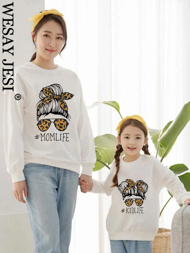 WESAY JESI Family Matching Outfits Print O Neck Pullover Sweatshirt Mother Daughter Matching Outfits Casual Loose Clothing images - 6