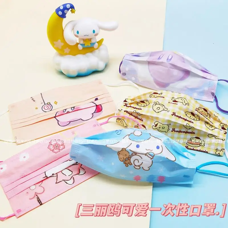 

Sanrio Cute Adult Disposable Mask Cinnamoroll Pompom Purin Kirby Decorative Full Color Mask Kawaii Anime Plush Toy Girl Gift