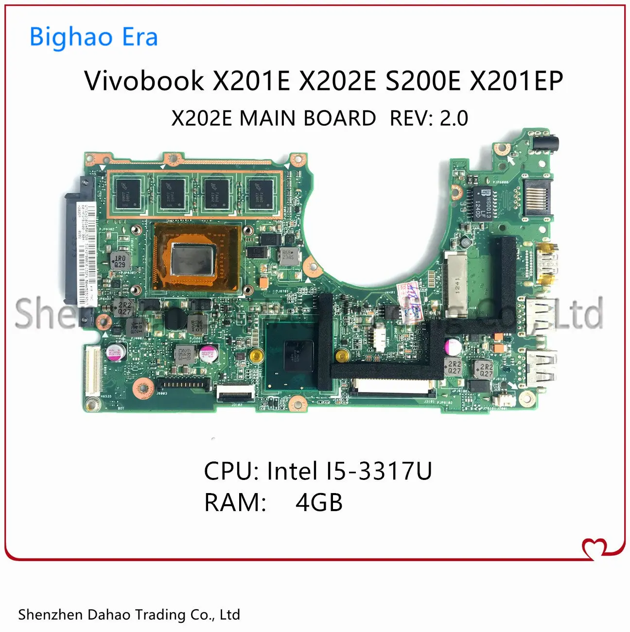 

(Free Shipping) For Asus S200E X201EP X202E X201E Laptop Motherboard With I5-3317U CPU 4GB-RAM 100% Fully Tested