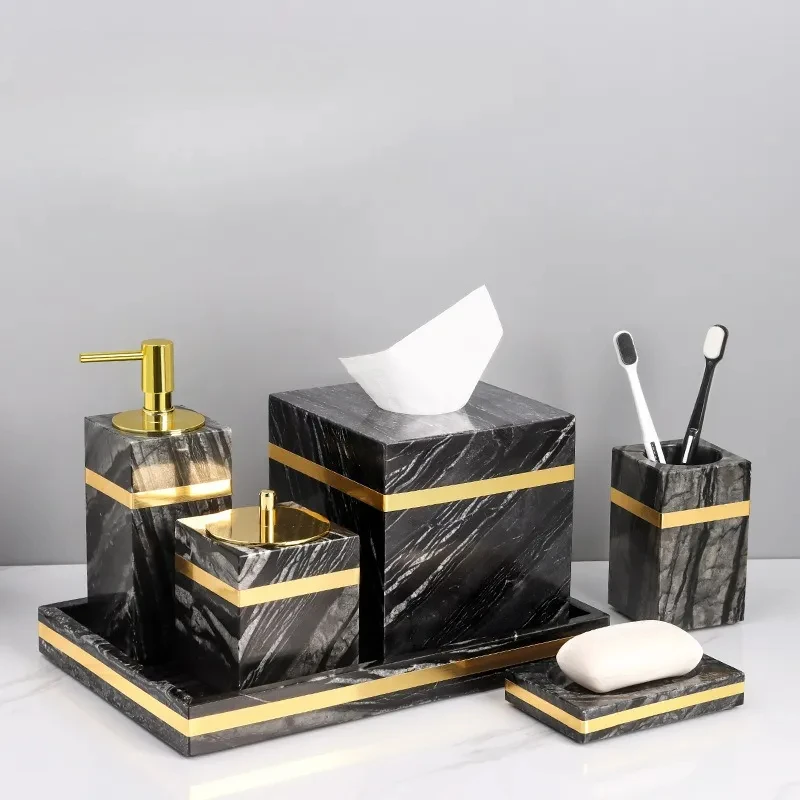 

Grey Marble Bathroom Sanitary Ware Liquid Soap Dispenser Dish Aromatherapy Bottle Tray Tissue Box Toothbrush Rack Wedding Gifts