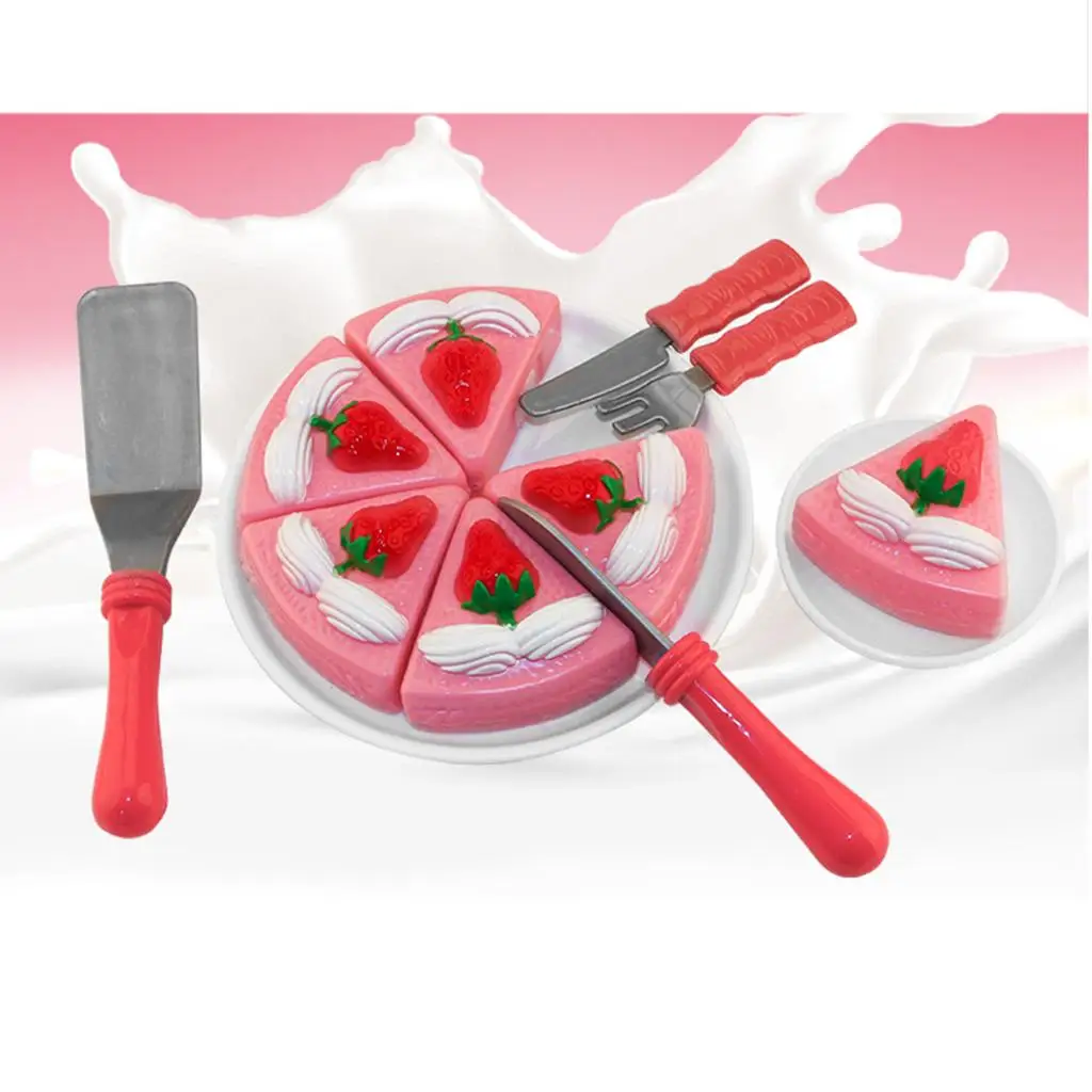 

Children Kitchen Pretend Play Toy Strawberry Cake Tableware Dish Play Center