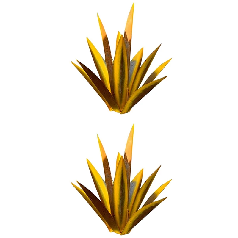 

2X 13.7Inch Tequila Rustic Sculpture, DIY Hand Painted Metal Agave Plants,Outdoor Garden Lawn Ornaments-Yellow