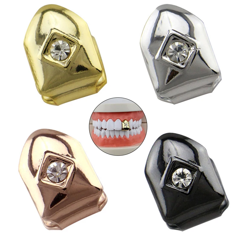 

Single Hip Hop Teeth Grillz Fashion Rhinestones Gold Silver Color Removable Grills Dental Mouth Punk Teeth Caps Party Jewelry
